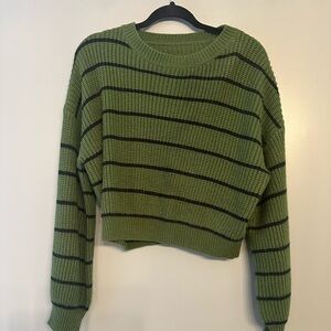 Green Striped Crop Sweater